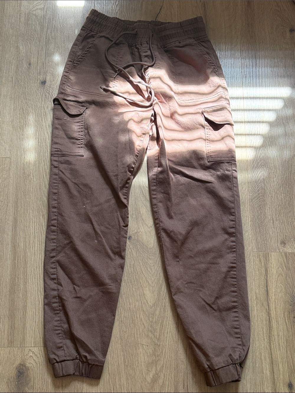 Women's Brown Cargo Jogger Pants with Drawstring Waist